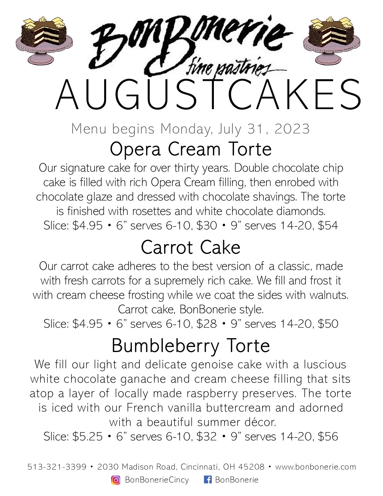 August cake menu